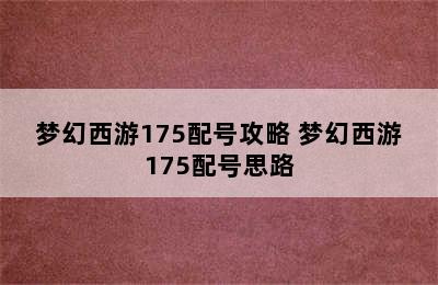 梦幻西游175配号攻略 梦幻西游175配号思路